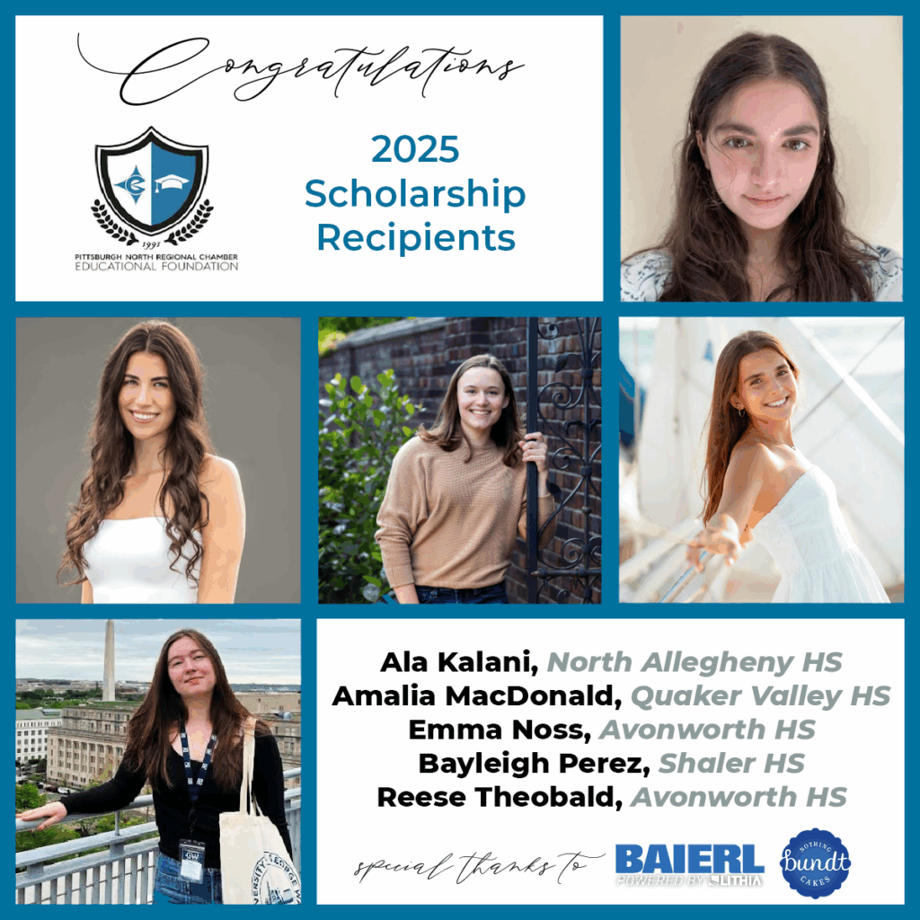PNRC 2025 Scholarship 2025 PNRC Educational Foundation Scholarship Recipients (top-bottom, left-right): Ala Kalani, North Allegheny HS; Amalia MacDonald, Quaker Valley HS; Emma Noss, Avonworth HS; Bayleigh Perez, Shaler HS; Reese Theobald, Avonworth HS